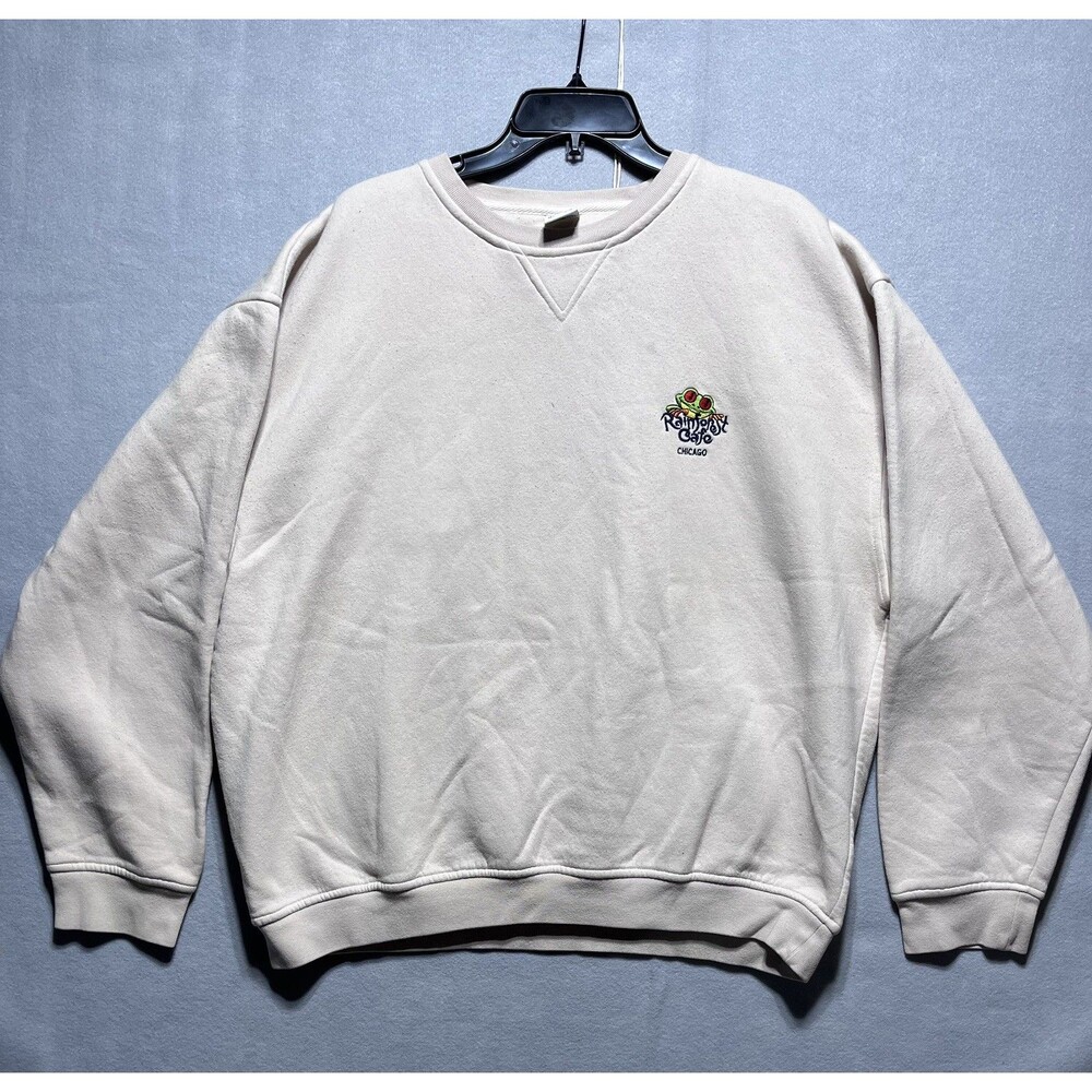 Rainforest Cafe Chicago Sweatshirt Adult XL Beige Embroidered Frog Logo